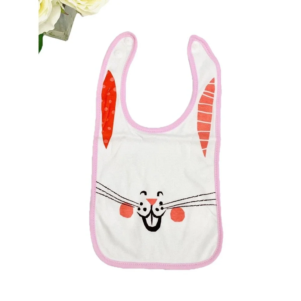 Baby Easter Bunny Hat & Bib Set Pink Rabbit Ears One Size NEW